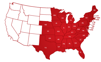 Risinger Service Area Map within the United States